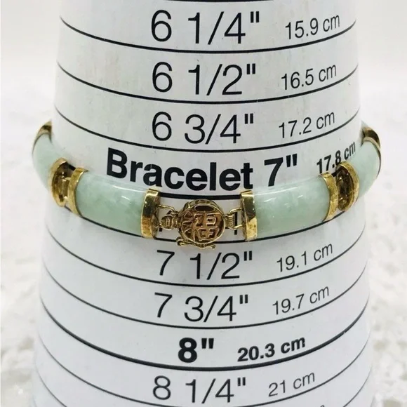 10K Yellow Gold Natural Green Jade Panel Link Bracelet 7” 11.5g Estate 16mm - Picture 3 of 12